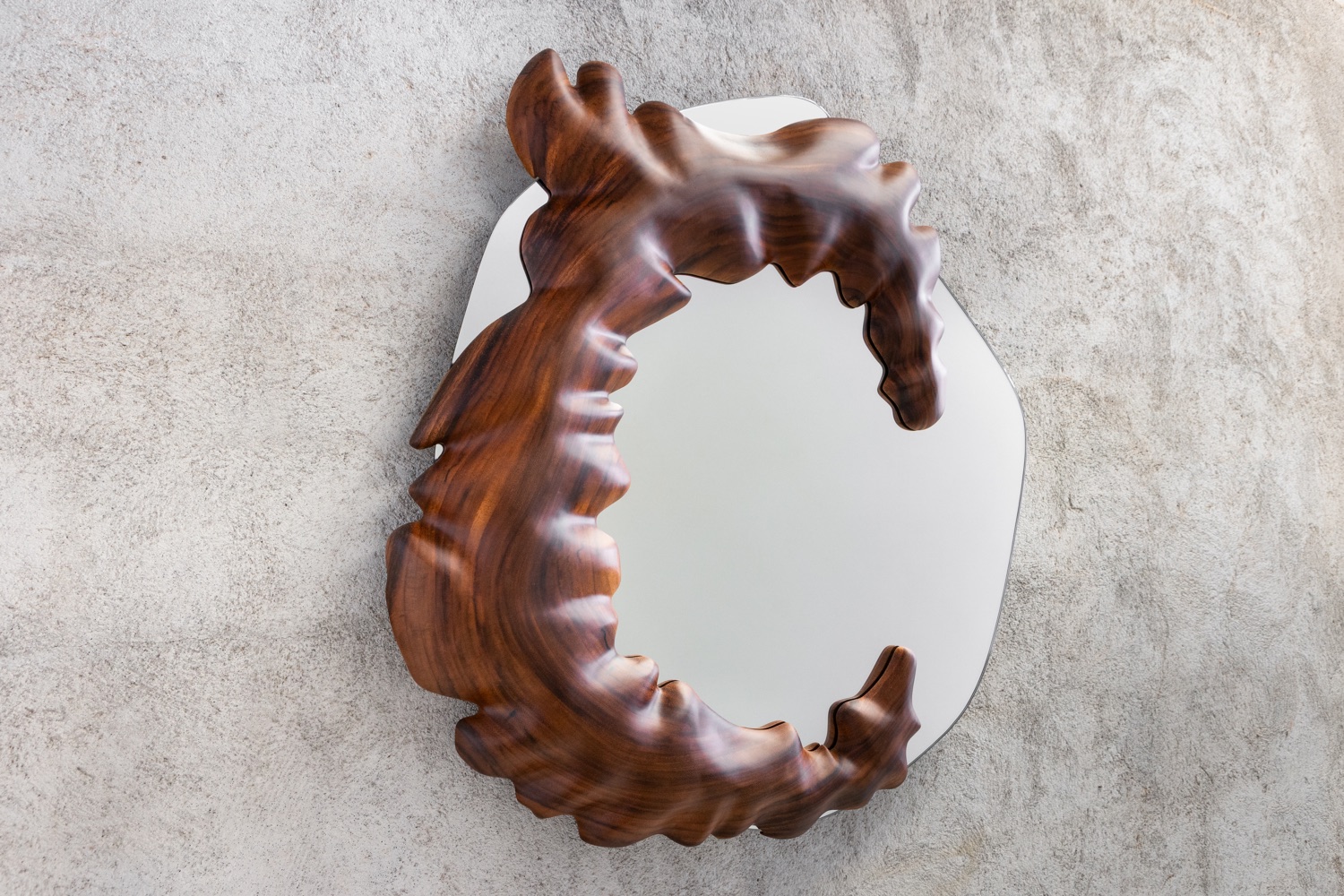 Coral mirror v2, Hand-carved Guanacaste · view piece, custom hardwood furniture Costa Rica